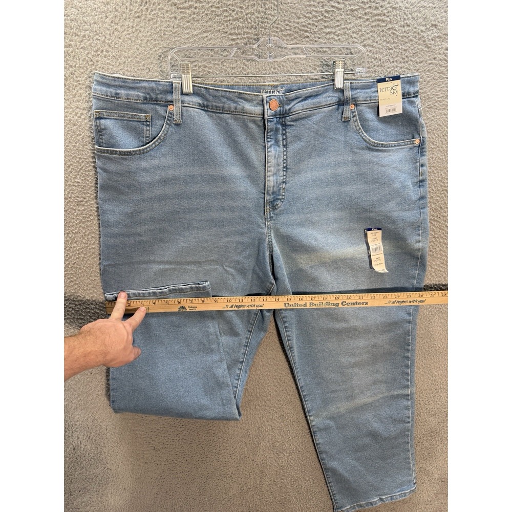 Terra & Sky Jeans Womens 24W Petite Blue Core Straight Stretch Distressed Preppy - Picture 6 of 9